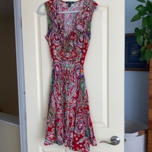 Ralph Lauren fiesta dress in red with ruffled neckline and string belt. Large